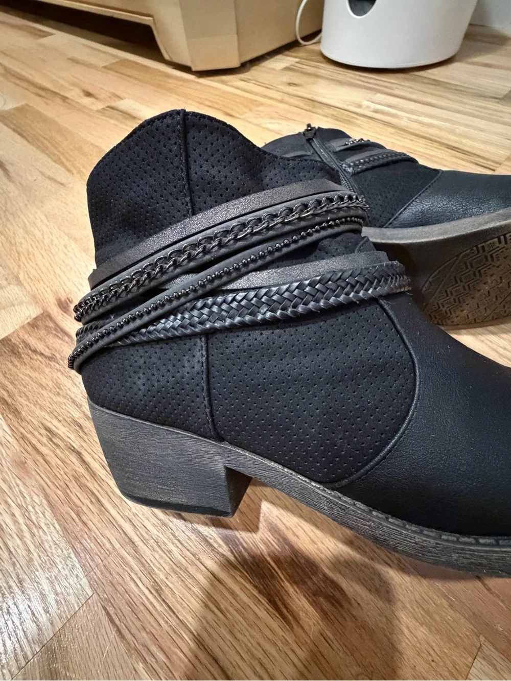 SO Women's Black Ankle Boot with Braided Strap Detail
